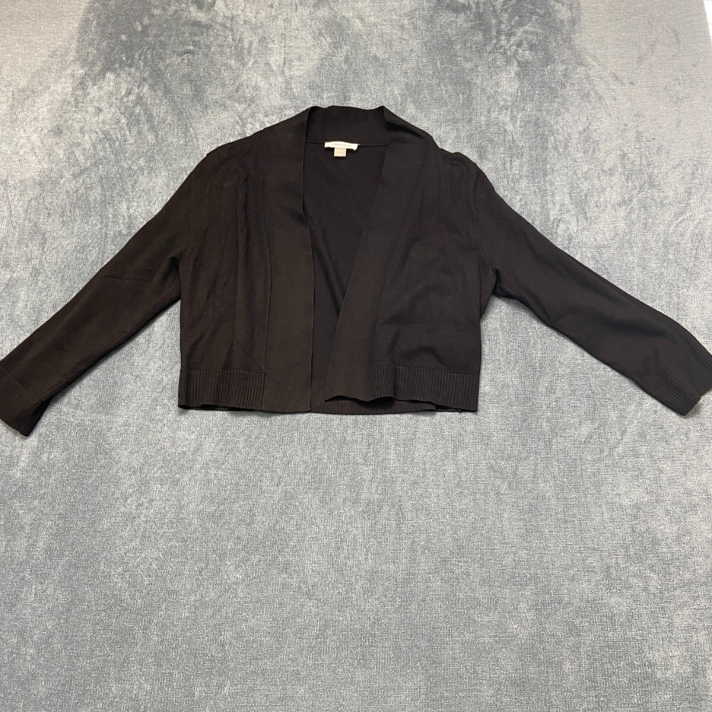 Calvin Klein Cardigan Sweater Womens XL Black Rayon Ribbed Comfort Open Front